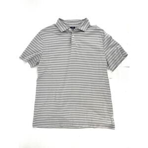 Charles Tyrwhitt Men's M Gray White Stripe 100% Cotton Polo Shirt Short Sleeve